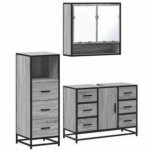 vidaXL 3 Piece Bathroom Furniture Set Grey Sonoma Engineered Wood