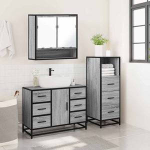 vidaXL 3 Piece Bathroom Furniture Set Grey Sonoma Engineered Wood