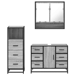 vidaXL 3 Piece Bathroom Furniture Set Grey Sonoma Engineered Wood