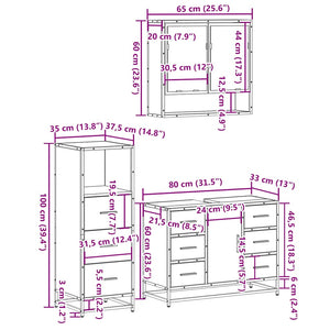 vidaXL 3 Piece Bathroom Furniture Set Grey Sonoma Engineered Wood