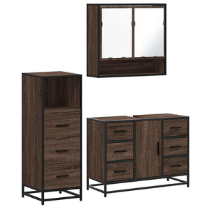 vidaXL 3 Piece Bathroom Furniture Set Brown Oak Engineered Wood