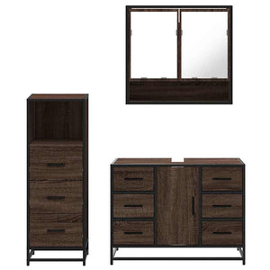 vidaXL 3 Piece Bathroom Furniture Set Brown Oak Engineered Wood