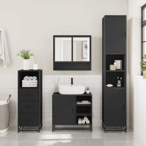 vidaXL 3 Piece Bathroom Furniture Set Black Engineered Wood