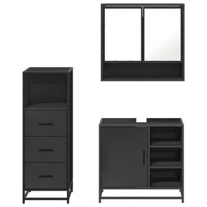 vidaXL 3 Piece Bathroom Furniture Set Black Engineered Wood