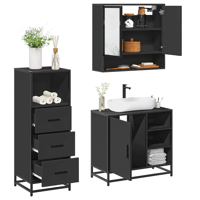 vidaXL 3 Piece Bathroom Furniture Set Black Engineered Wood