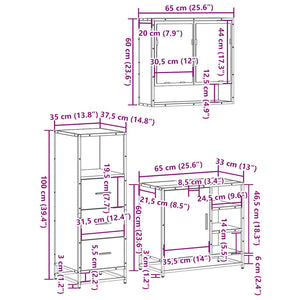 vidaXL 3 Piece Bathroom Furniture Set Sonoma Oak Engineered Wood