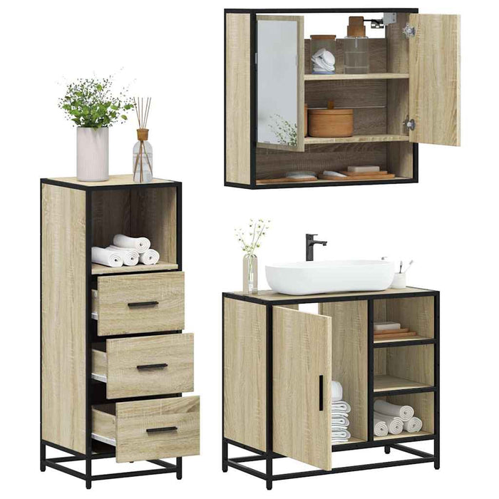 vidaXL 3 Piece Bathroom Furniture Set Sonoma Oak Engineered Wood