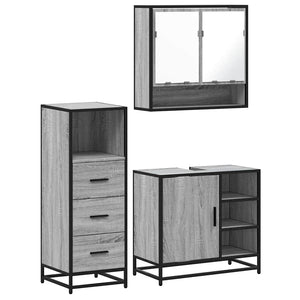 vidaXL 3 Piece Bathroom Furniture Set Grey Sonoma Engineered Wood