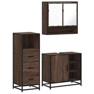 vidaXL 3 Piece Bathroom Furniture Set Brown Oak Engineered Wood