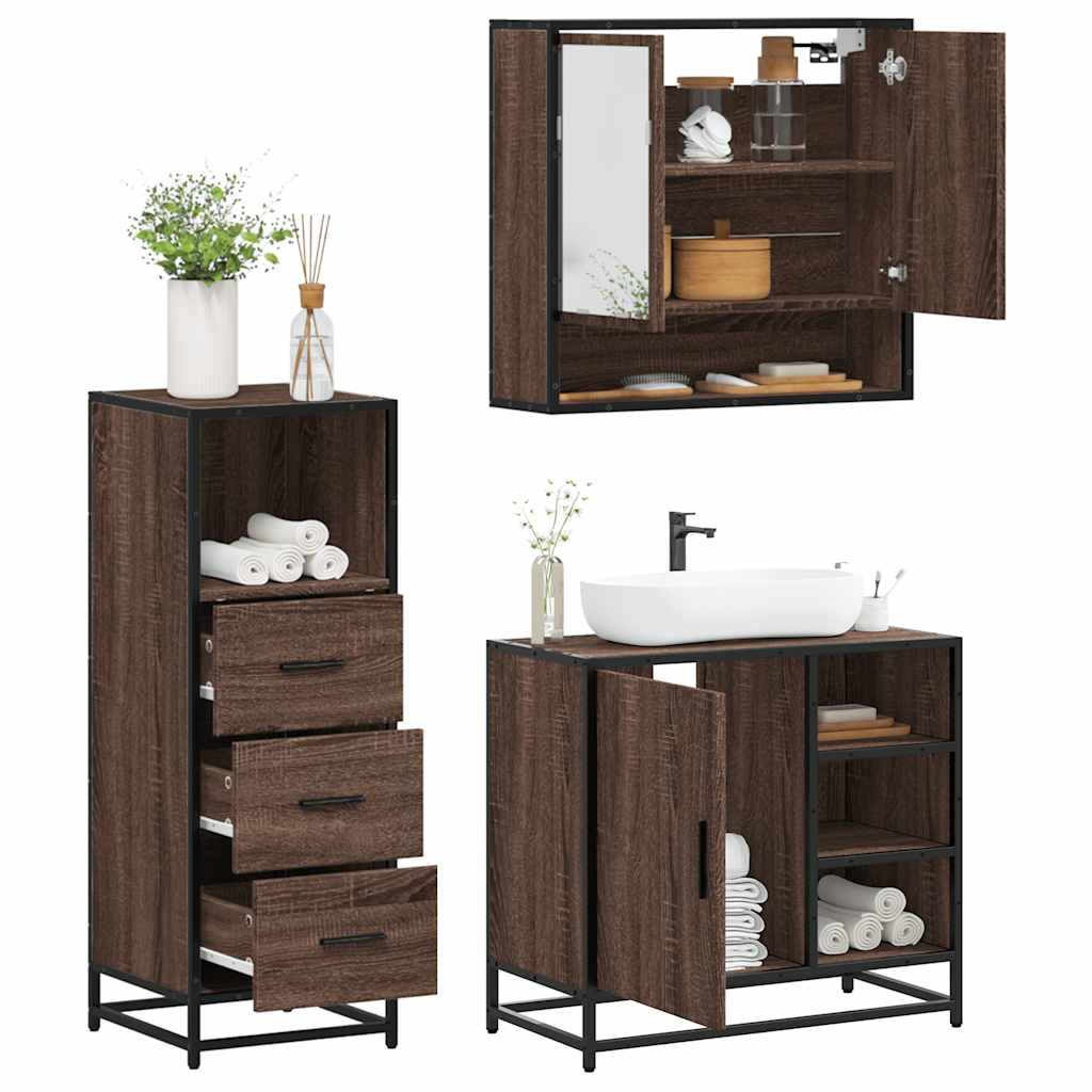 vidaXL 3 Piece Bathroom Furniture Set Brown Oak Engineered Wood