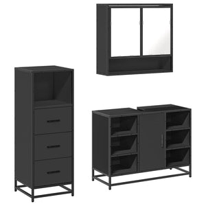 vidaXL 3 Piece Bathroom Furniture Set Black Engineered Wood