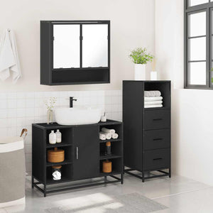 vidaXL 3 Piece Bathroom Furniture Set Black Engineered Wood