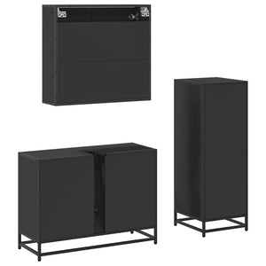 vidaXL 3 Piece Bathroom Furniture Set Black Engineered Wood