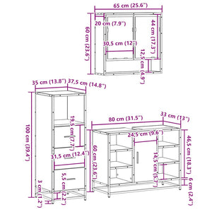 vidaXL 3 Piece Bathroom Furniture Set Sonoma Oak Engineered Wood