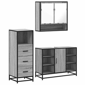 vidaXL 3 Piece Bathroom Furniture Set Grey Sonoma Engineered Wood