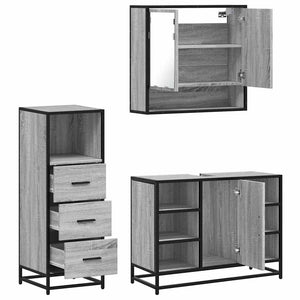 vidaXL 3 Piece Bathroom Furniture Set Grey Sonoma Engineered Wood