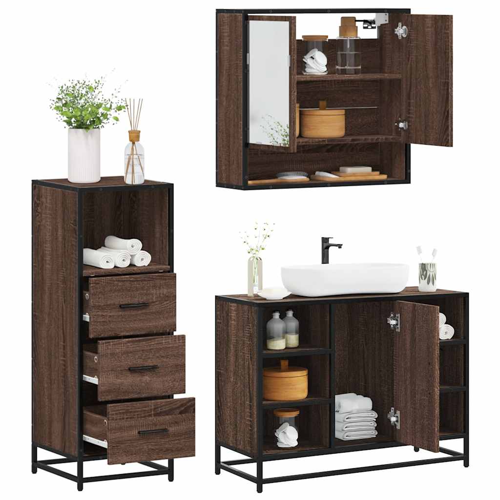 vidaXL 3 Piece Bathroom Furniture Set Brown Oak Engineered Wood