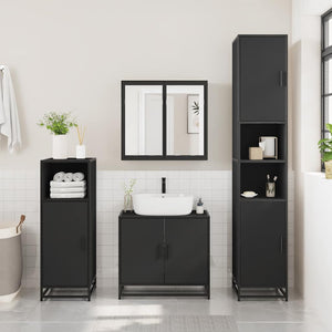 vidaXL 4 Piece Bathroom Furniture Set Black Engineered Wood