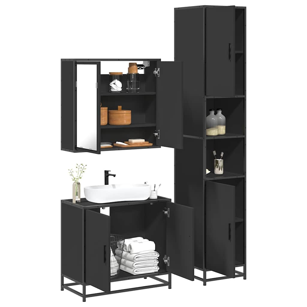 vidaXL 4 Piece Bathroom Furniture Set Black Engineered Wood