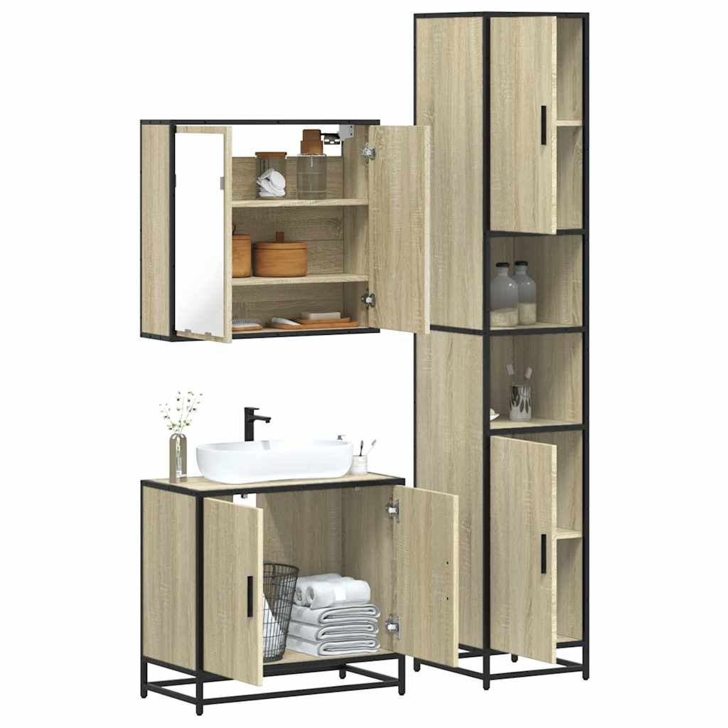 vidaXL 4 Piece Bathroom Furniture Set Sonoma Oak Engineered Wood