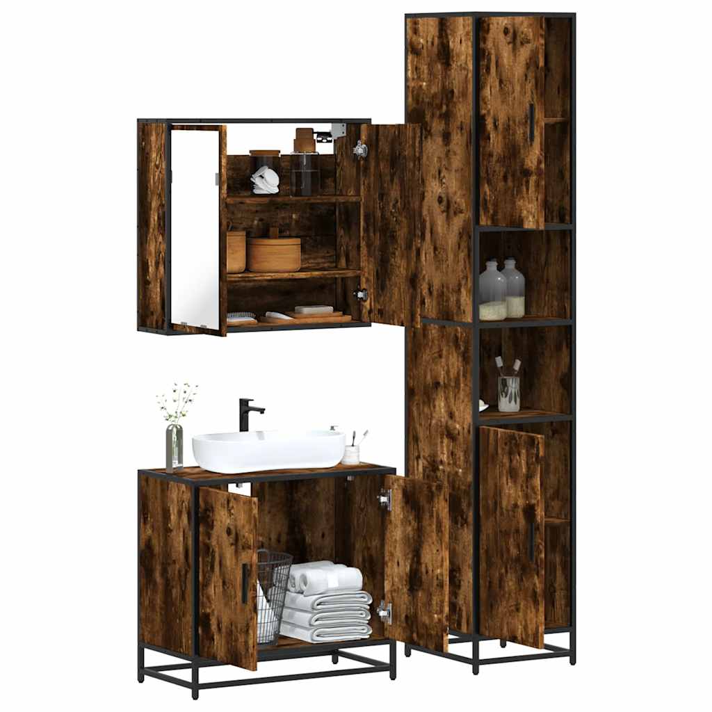 vidaXL 4 Piece Bathroom Furniture Set Smoked Oak Engineered Wood