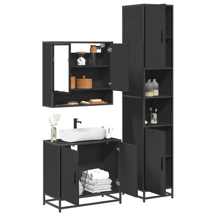 vidaXL 4 Piece Bathroom Furniture Set Black Engineered Wood