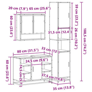 vidaXL 3 Piece Bathroom Furniture Set Sonoma Oak Engineered Wood