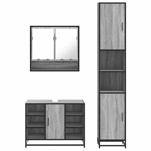 vidaXL 3 Piece Bathroom Furniture Set Grey Sonoma Engineered Wood