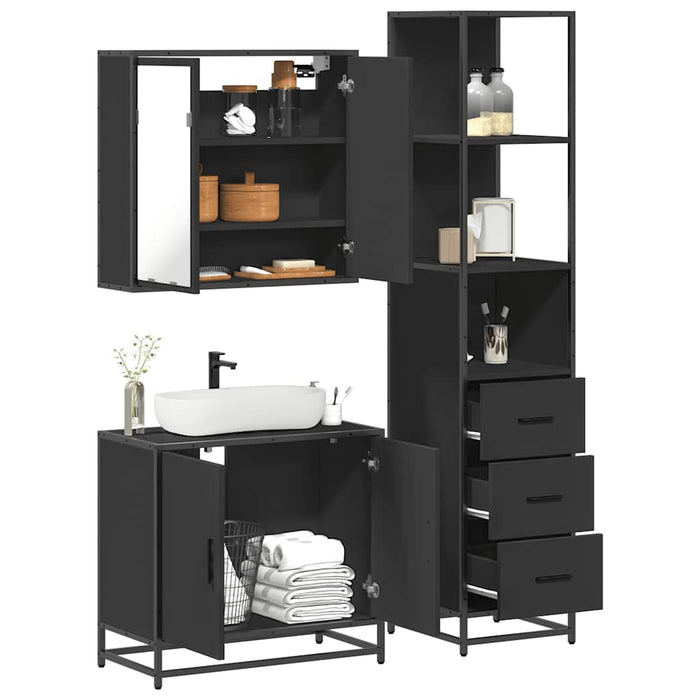 vidaXL 3 Piece Bathroom Furniture Set Black Engineered Wood