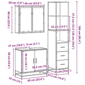 vidaXL 3 Piece Bathroom Furniture Set Sonoma Oak Engineered Wood