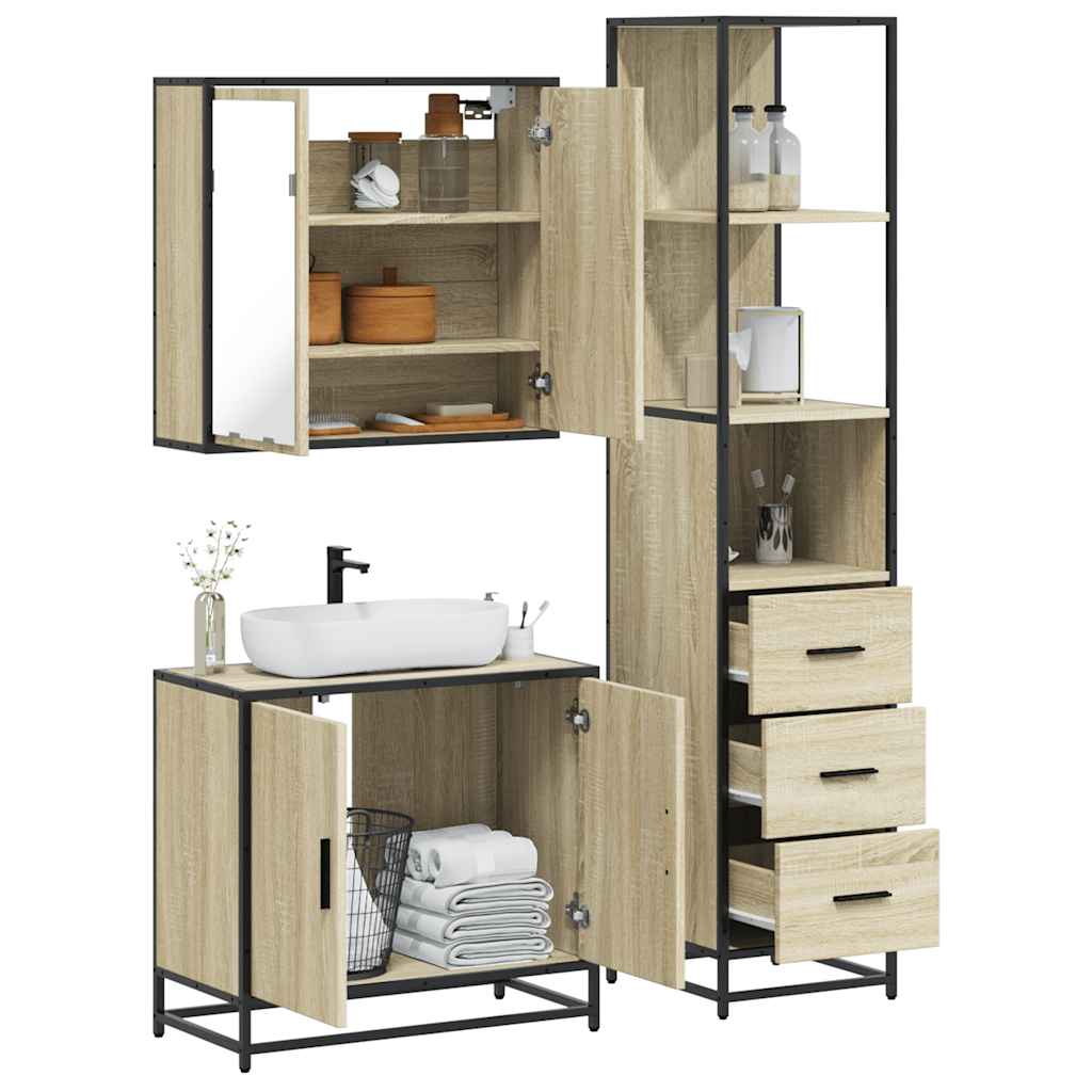 vidaXL 3 Piece Bathroom Furniture Set Sonoma Oak Engineered Wood