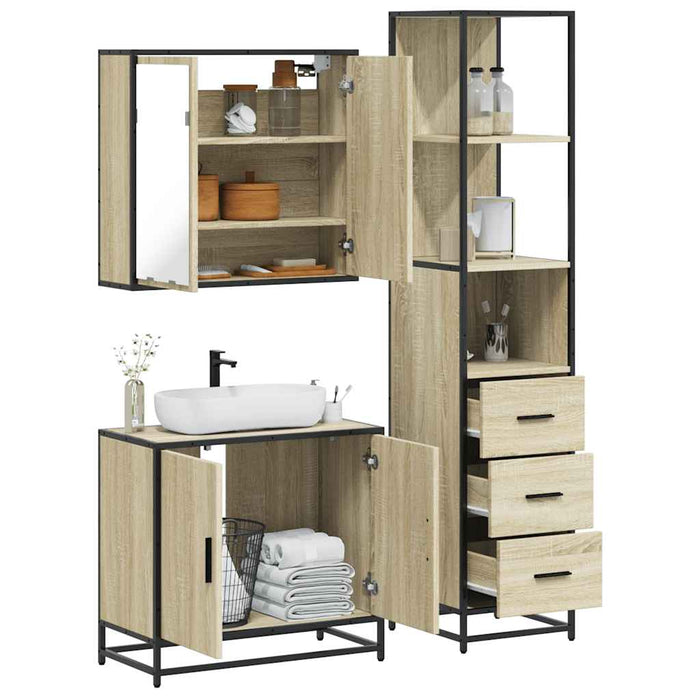 vidaXL 3 Piece Bathroom Furniture Set Sonoma Oak Engineered Wood