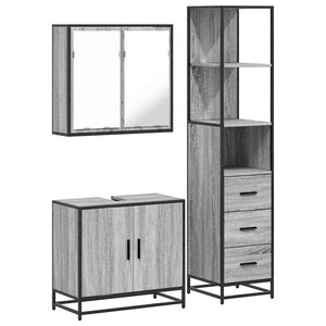 vidaXL 3 Piece Bathroom Furniture Set Grey Sonoma Engineered Wood