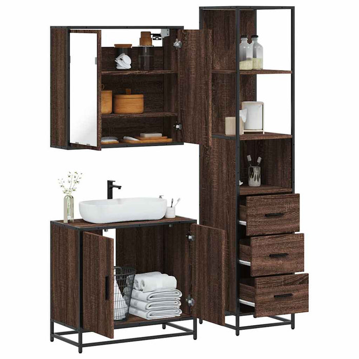 vidaXL 3 Piece Bathroom Furniture Set Brown Oak Engineered Wood