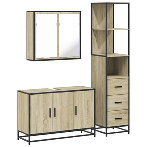 vidaXL 3 Piece Bathroom Furniture Set Sonoma Oak Engineered Wood