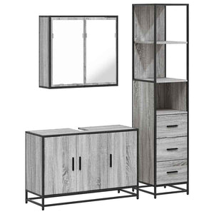 vidaXL 3 Piece Bathroom Furniture Set Grey Sonoma Engineered Wood