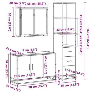 vidaXL 3 Piece Bathroom Furniture Set Grey Sonoma Engineered Wood