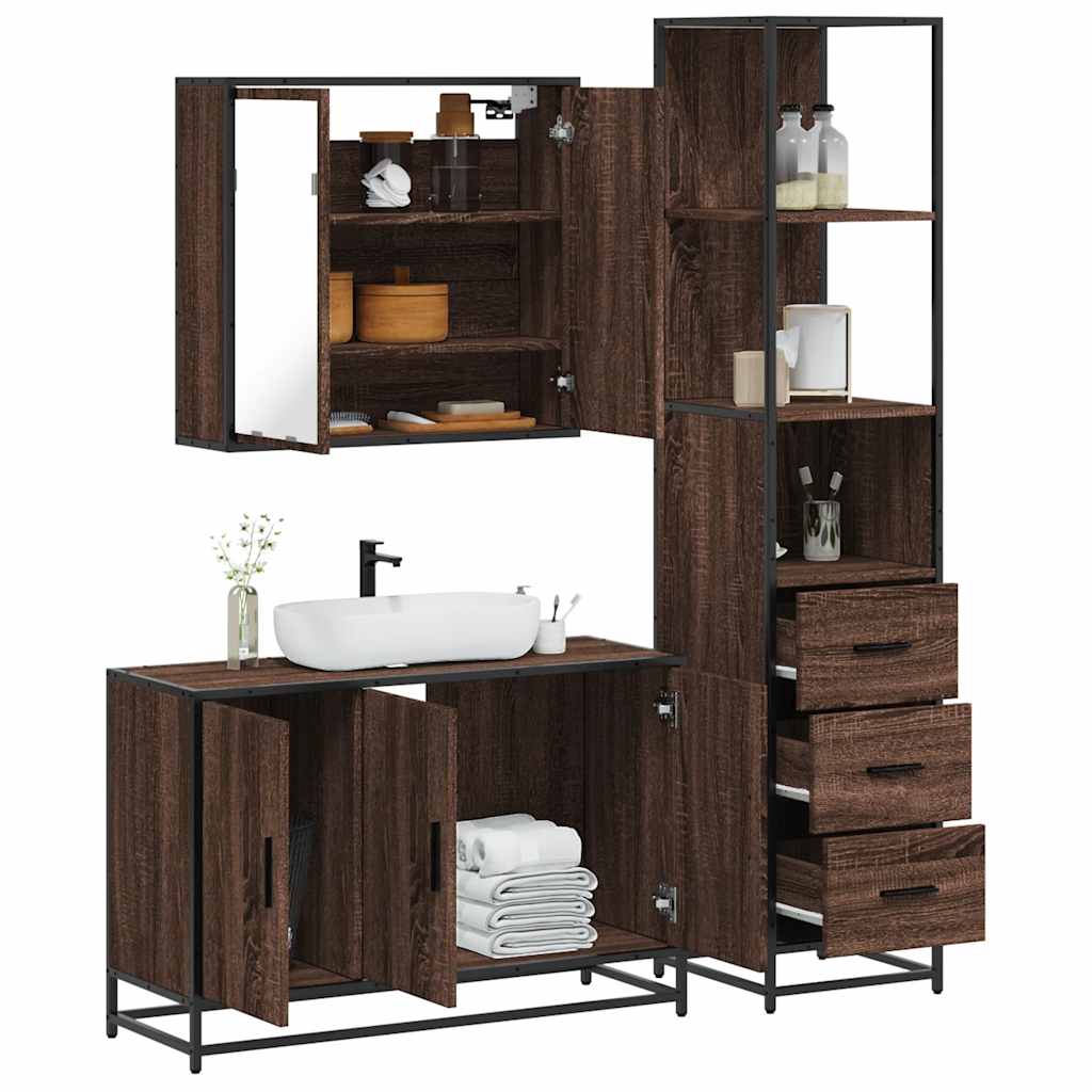 vidaXL 3 Piece Bathroom Furniture Set Brown Oak Engineered Wood