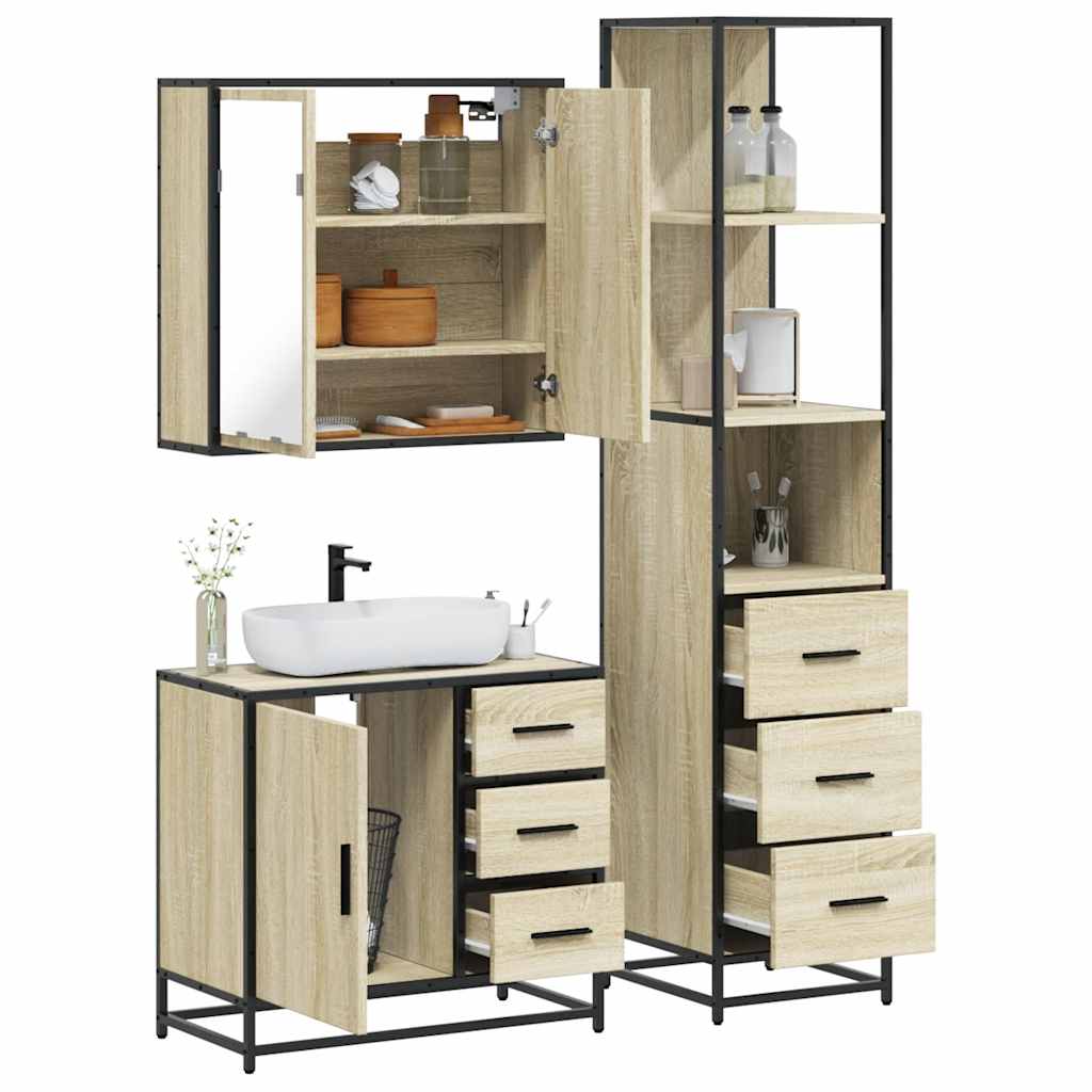 vidaXL 3 Piece Bathroom Furniture Set Sonoma Oak Engineered Wood