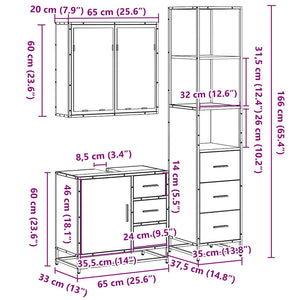 vidaXL 3 Piece Bathroom Furniture Set Grey Sonoma Engineered Wood