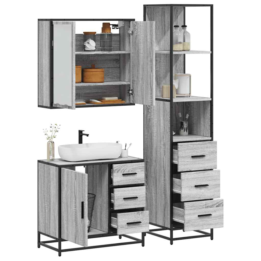 vidaXL 3 Piece Bathroom Furniture Set Grey Sonoma Engineered Wood