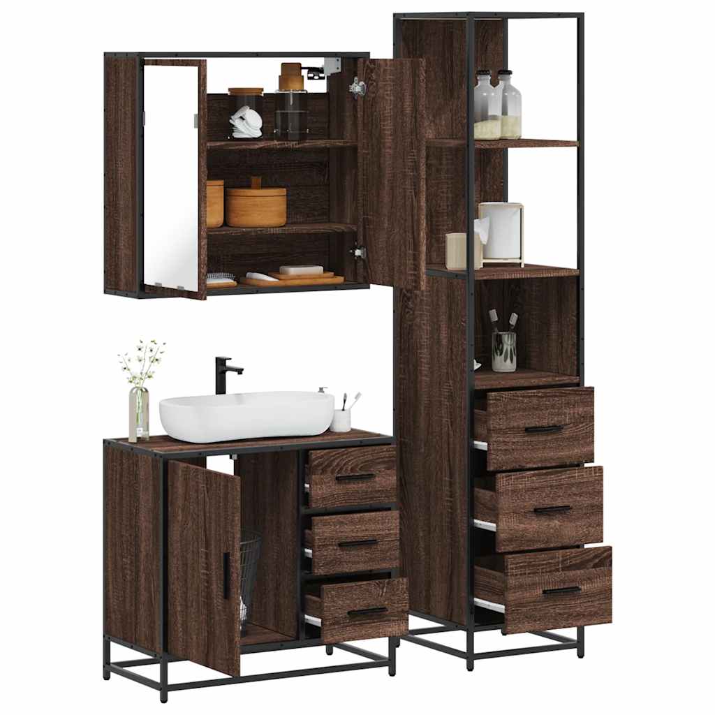 vidaXL 3 Piece Bathroom Furniture Set Brown Oak Engineered Wood