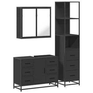 vidaXL 3 Piece Bathroom Furniture Set Black Engineered Wood