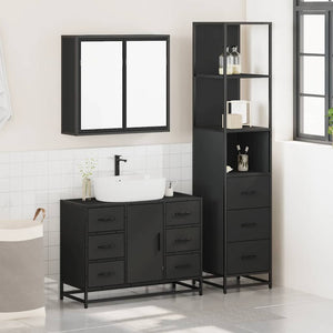 vidaXL 3 Piece Bathroom Furniture Set Black Engineered Wood