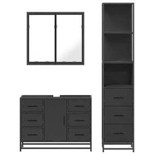 vidaXL 3 Piece Bathroom Furniture Set Black Engineered Wood