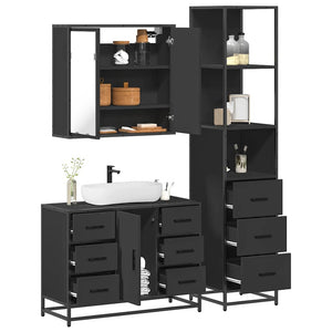 vidaXL 3 Piece Bathroom Furniture Set Black Engineered Wood