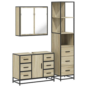 vidaXL 3 Piece Bathroom Furniture Set Sonoma Oak Engineered Wood