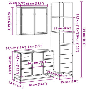 vidaXL 3 Piece Bathroom Furniture Set Sonoma Oak Engineered Wood