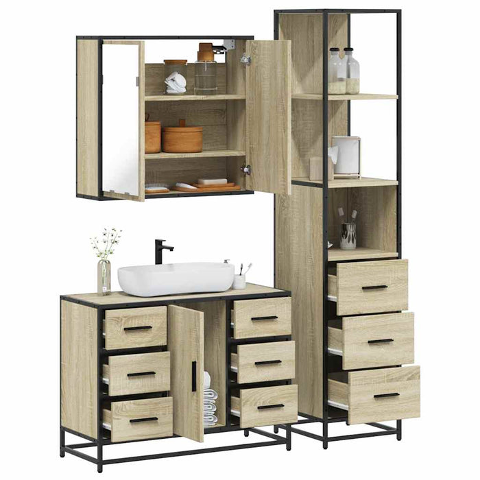 vidaXL 3 Piece Bathroom Furniture Set Sonoma Oak Engineered Wood