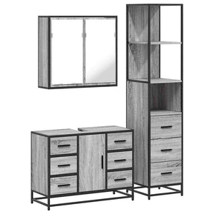 vidaXL 3 Piece Bathroom Furniture Set Grey Sonoma Engineered Wood